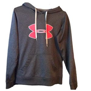 EUC Under Armour hoodie Size small Gray pink logo